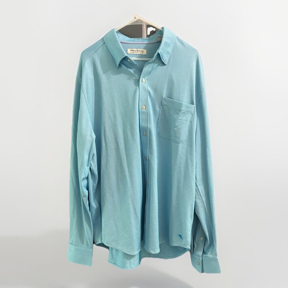 TOMMY BAHAMA San Lucio Stretch Shirt Mens Large Teal Sleeve Button Up NEW!